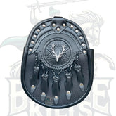 Scottish Black Leather Kilt Sporran for Men – Stag Head Design with 5 Tassels by BattleOfKilts